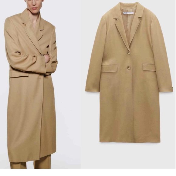 ZARA WOMAN FLOWING FROCK MINK TRENCH COAT WITH POCKETS - Picture 1 of 14